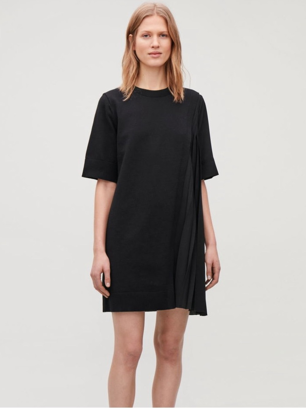 COS Black Midi Pleated-Panelled Knit Dress size M